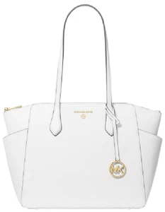 Borsa a mano MICHAEL KORS Marilyn Medium in pelle saffiano tote bag oro bianco nuova con etichette - Foto 1 di 8
