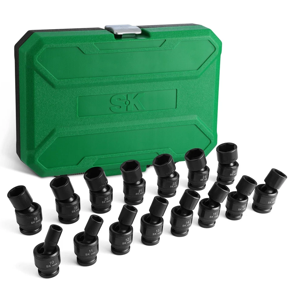 SK 1/2" Drive Universal Swivel Impact Socket Set Metric Socket Set 15-Pcs