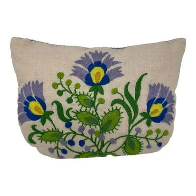 Almohada floral LeeWards vintage años 70 jacobea crewel lino bordado doble cara Foto 1 de 4