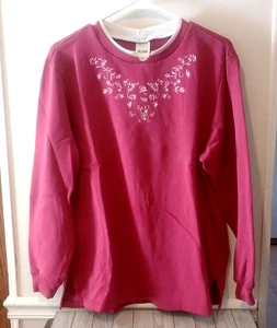Blair Red Embroidered Floral Sweater Womens Large - Picture 1 of 5
