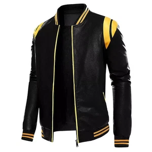 CHAQUETA ABRIGO PARA HOMBRE CUERO GENUINO NEGRO ELEGANTE SUAVE OVEJA MOTOCICLISTA CLÁSICO AJUSTADO - Imagen 1 de 4