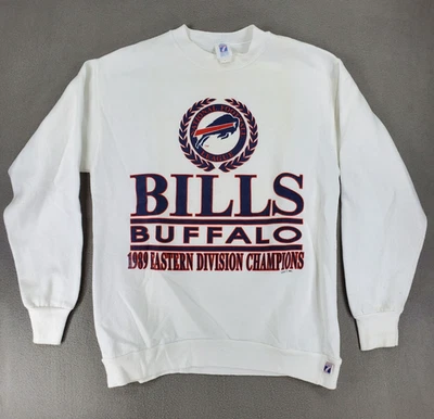 De colección 1989 Buffalo Bills Logo7 Champions Cuello Redondo Talla L Blanco Cresta Este Foto 1 de 4