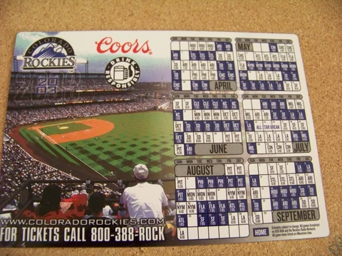 2003 Colorado Rockies Coors Schedule magnet season team Cover