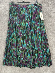 Requirements Skirt Medium Purple Green Peacock Print Crinkle Elastic Waist NWT - Picture 1 of 8