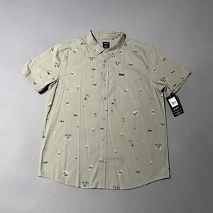 RVCA Hawaiian Shirt Mens Large Beige Cotton Short Sleeve Tropicalia New - Picture 1 of 9