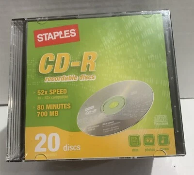 Staples 20 Pack CD-Rs 700mb 80min Recordable Compact Disc - Image 1 of 2