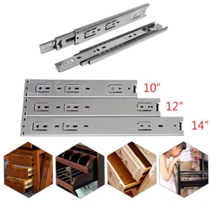 1 Pair 10"-14" Heavy Duty Full Extension Ball Bearing Drawer Slides Mount Rails - Picture 1 of 14