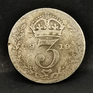 3 PENCE 1919 ARGENT 925‰ GEORGE V ROYAUME UNI (usure) / UNITED KINGDOM SILVER - Picture 1 of 2