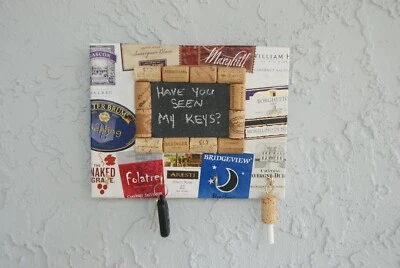Wine Cork Key Holder and Chalkboard with Wine Labels - Image 1 of 4
