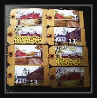 BILLY JACOBS SEASONAL BARNS HANG TAGS - PRIMITIVE DESIGNS - SET OF EIGHT TAGS - Image 1 of 3