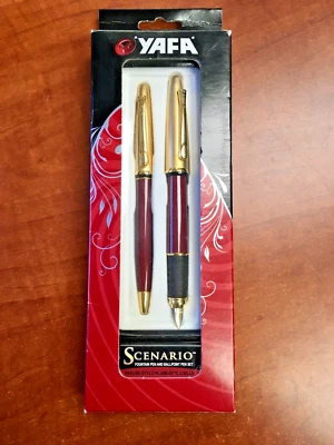 Juego de pluma estilográfica y bolígrafo YAFA Scenario granate y dorado - HECHO EN ITALIA Foto 1 de 4