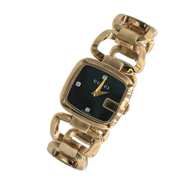 Reloj Gucci Vintage Marco G Oro Rosa Damas con Diamantes Cuadrado Esfera Negra Foto 1 de 4