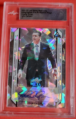 JOHN CALIPARI AUTOGRAPH AUTO CARD #1/1  1 OF 1 LEAF CRYSTAL SILVER PROOF - Image 1 of 3