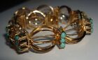 Egyptian HM Hallmarked 14ct 14k Gold Articulated Turquoise Panel Bracelet
