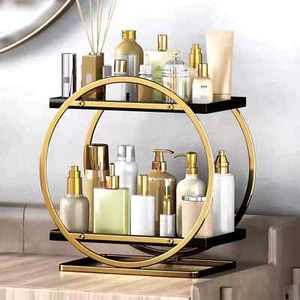 Makeup Organizer for Vanity, Black Gold Perfume Organizer for Dresser- 2 Tier Sk - Picture 1 of 9