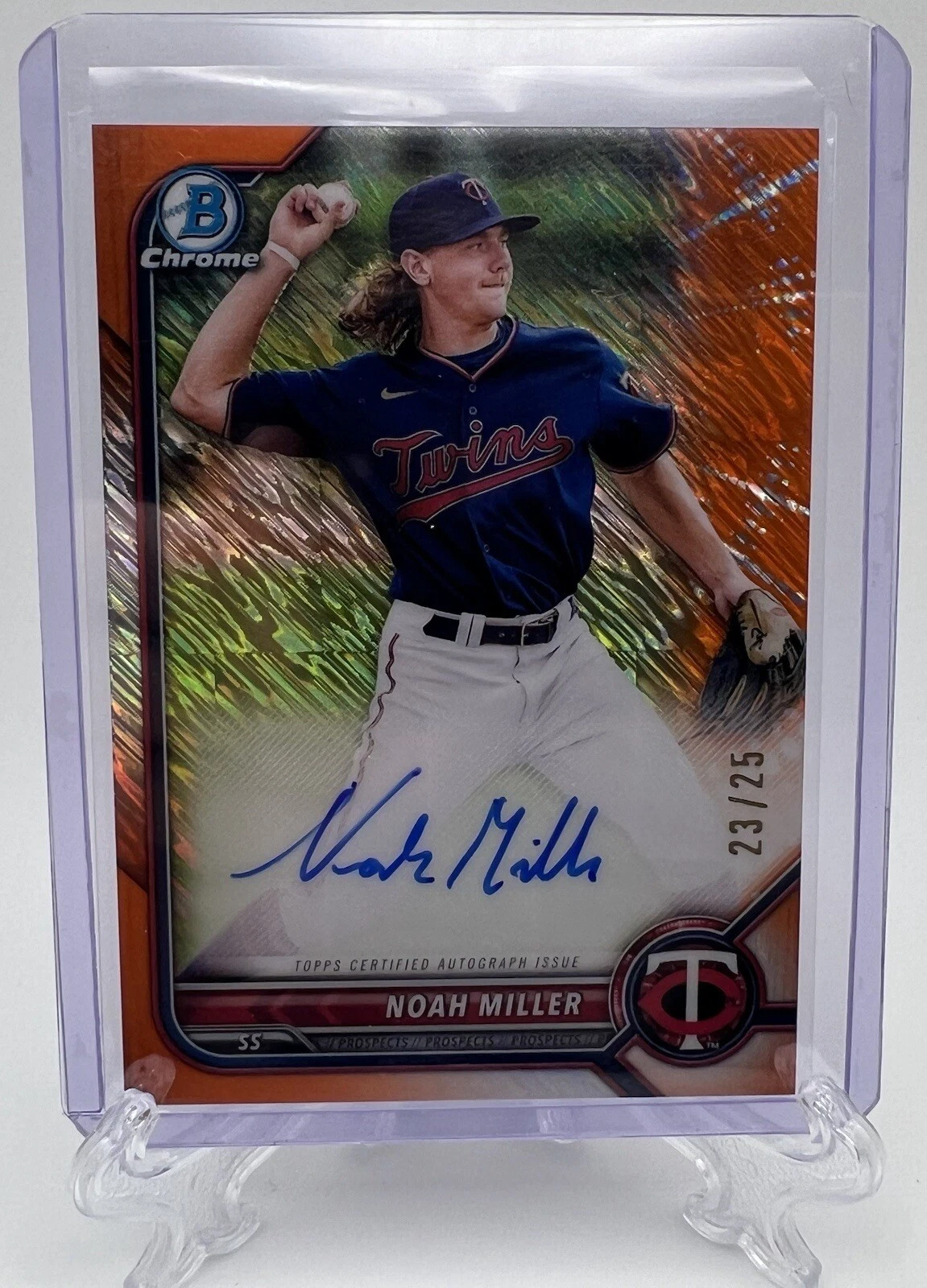 Noah Miller 2022 Bowman Chrome Autograph Orange Shimmer Refractor 23/25 CPA-NM