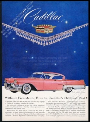 1957 Cadillac sedã carro rosa ilustrado anúncio impresso vintage - Imagem 1 de 4
