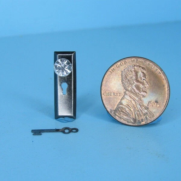 Dollhouse Miniature Pewter Door Knob with Crystal Handle and Key CLA05651 - Image 1 of 1