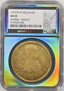 1797 Bolivia 8 Escudos Gold Charles IV PTS-PP NGC AU53 – Scarce Colonial Gold - Picture 1 of 2
