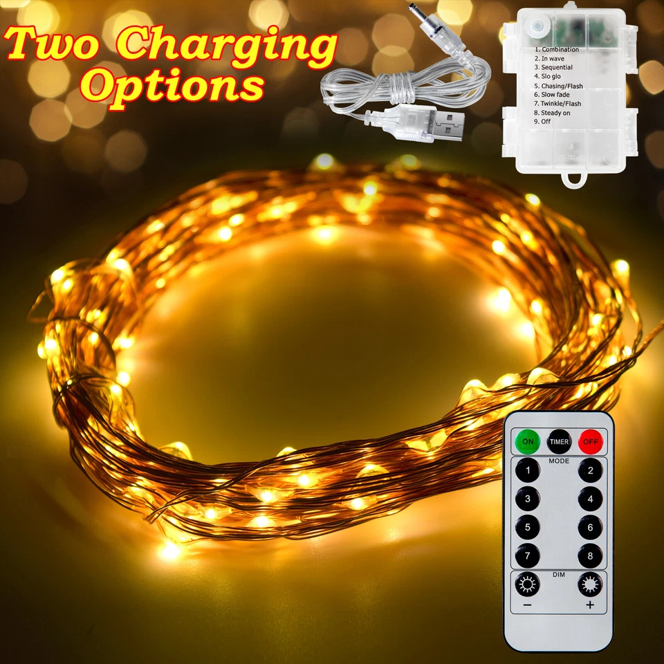 240-500 LED Lichterkette Drahtlichterkette mit Timer Batterie USB Festival Deko - Bild 1 von 1