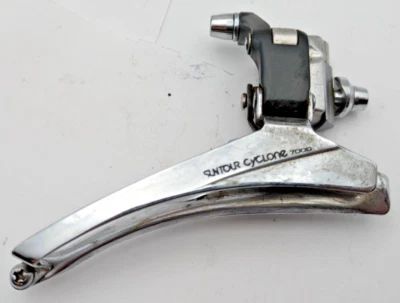 SUNTOUR CYCLONE 7000 FRONT DERAILLEUR JAPAN MAEDA BRAZE ON SILVER BOTTOM PULL - Image 1 of 4