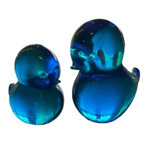 FM Konstglas Ronneby Sweden BLUE GLASS BIRD PAPERWEIGHTS MID CENTURY MODERN love - Picture 1 of 8