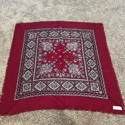 Vintage Imparts Floral Scarf Wool Red Floral Geometric Made In Japan - Holes - Image 1 of 4