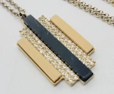 化石品牌吊坠项链长 35 英寸金色水晶口音现代  — 第 1/4 张图片