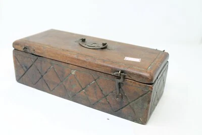 1850's Antique Rare Wooden Hand Carved Brass Ink Pot Colour Box Pen Stand NH6599 - Image 1 of 4