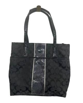 Coach Signature Black Python Stripe Tote Shoulder Canvas Handbag H1360-F25706 - Image 1 of 4