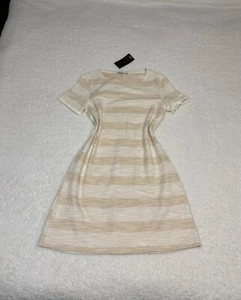 MANGO Women Beige Stripes Tweed T-shirt Mini Dress - Picture 1 of 8