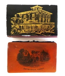 VICTORIAN MAUCHLINE WARE WOODEN NEEDLE / SEWING CASE BOX 'Dryburgh Abbey' w/ Box - Picture 1 of 4