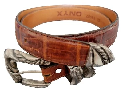 Cinturón de cuero de cocodrilo tostado caramelo 32 Onyx Brighton adulto con hebilla de metal 19407 Foto 1 de 4