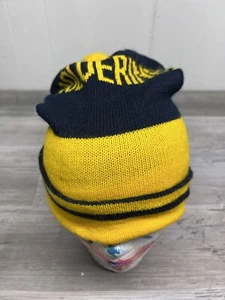 Vintage University Of Michigan Wolverines U of M Winter Strick Bommel Beanie Mütze Blau - Bild 1 von 6