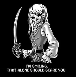 I'M SMILING SHOULD SCARE U PIRATE SKELETON GIRL T-SHIRT - Picture 1 of 1