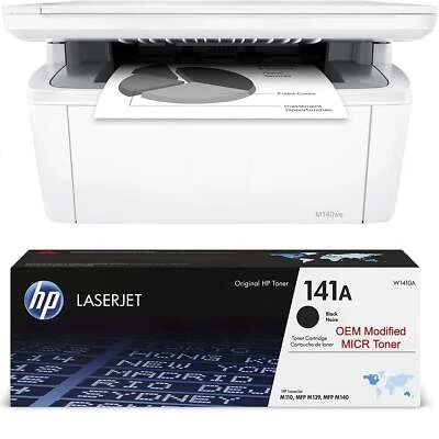 HP M140we LaserJet Check Printer Bundle with 1 OEM W1410A MICR Cartridge - Image 1 of 4
