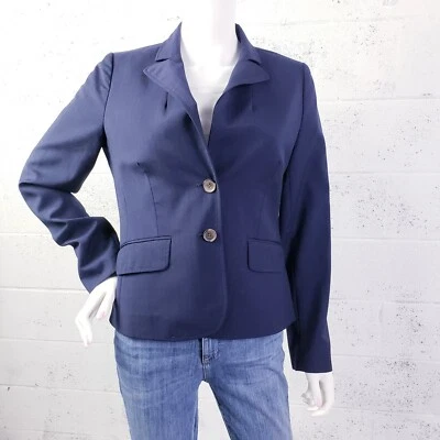 J Crew Women's Size 6 Navy Blue Pinstripe Suiting Wool Blazer Lined Career - Image 1 of 4