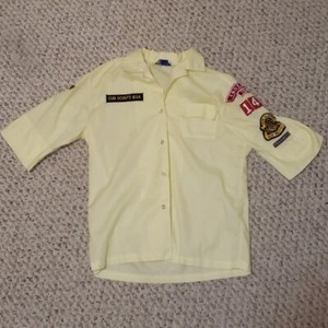 Vintage Boy Scout Uniform Shirt Halloween Costume 90s Utilitarian 1990s Grunge Top Cub Patches Blue Youth Large Womens Small Medium