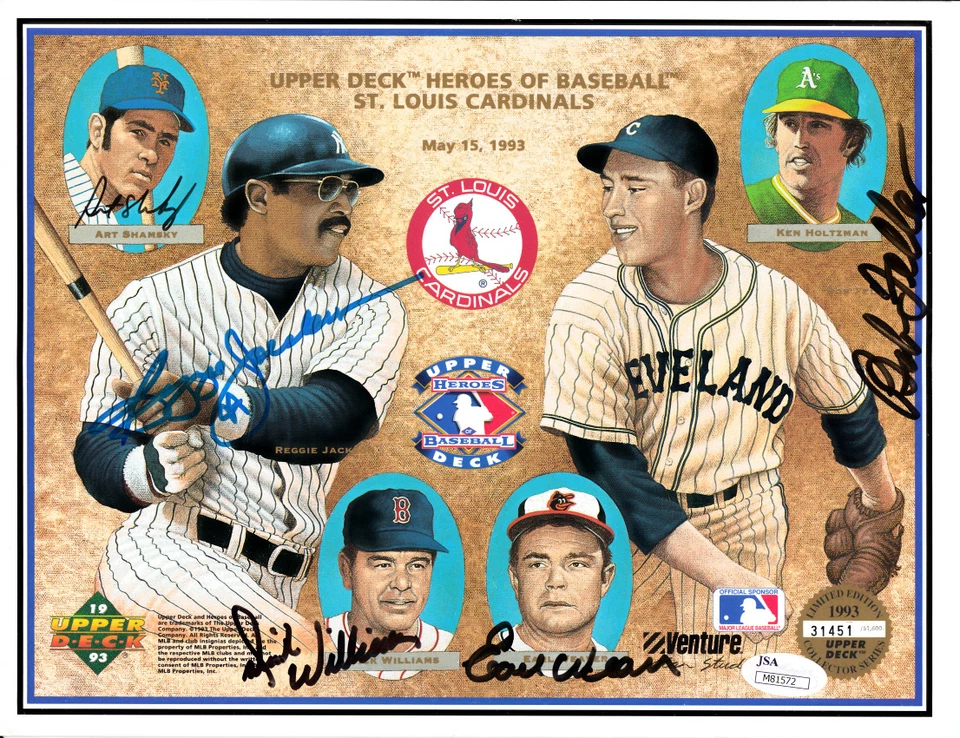 Reggie Jackson Dick Williams Bob Feller Earl Weaver 签名 Upper Deck Sheet JSA — 第 1/1 张图片