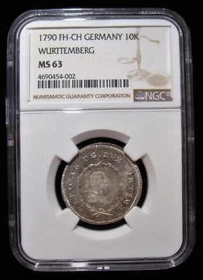 German States: Wurttemberg 1790 FH-CH 10 Kreuzer. MS63 NGC. - Image 1 of 2