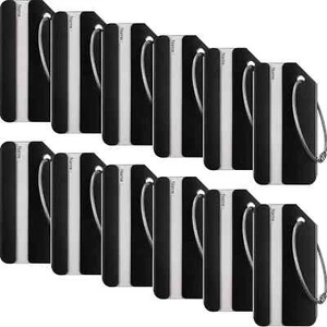 12 Pcs Luggage Tags Business Card Holder Aluminum Metal Travel ID Bag Tag(Black) - Picture 1 of 2