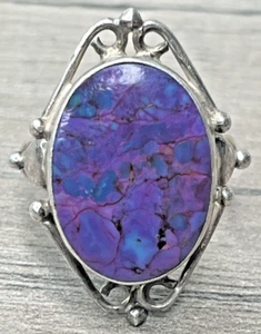 Vintage Sterling 925 Mohave Purple Turquoise Southwest Native Navajo Ring 7 5g - Picture 1 of 14