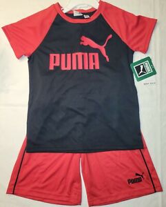 New Puma Kids Youth Tee & Shorts 2 Piece Set Red & Black Size 5 FREE SHIPPING!