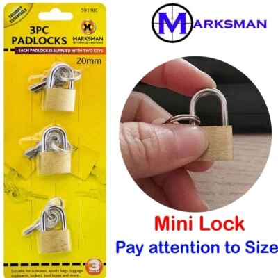 20mm Mini Padlock 3 Pc for Small Sport Bag Suitcase Luggage Brass Lock with Key - Image 1 of 4