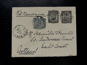 1895 British Fiji Cover Suva GPO to Salt Coast Scotland - Picture 1 of 2