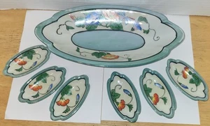 Vintage Takito Japanese Lusterware Set Celery Serving Dish And 6 Salt Dishes - Picture 1 of 2