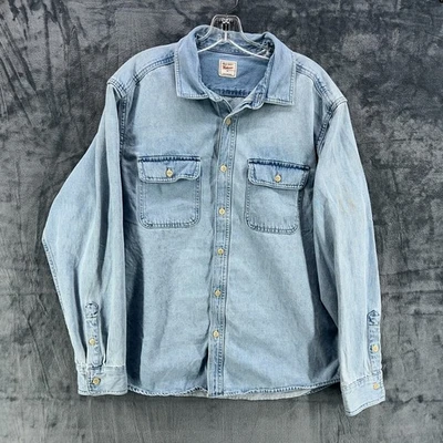Camisa jeans masculina Old Navy Workwear XL com botões frontais bolsos lavagem leve - Imagem 1 de 4
