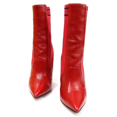 Botas al tobillo Fendi rojas tejidas en la pantorrilla con logotipo de tacón alto para mujer 148518665 Foto 1 de 4