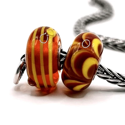 TROLLBEADS Lote de 2, Naranja Ámbar Marrón Amarillo, Vieira y Cometa LAA 925S ¡NUEVO! Foto 1 de 4