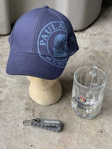 Paulaner Oktoberfest .5L tazza birra vetro Stein Munchen cappello e portachiavi lana - Foto 1 di 18